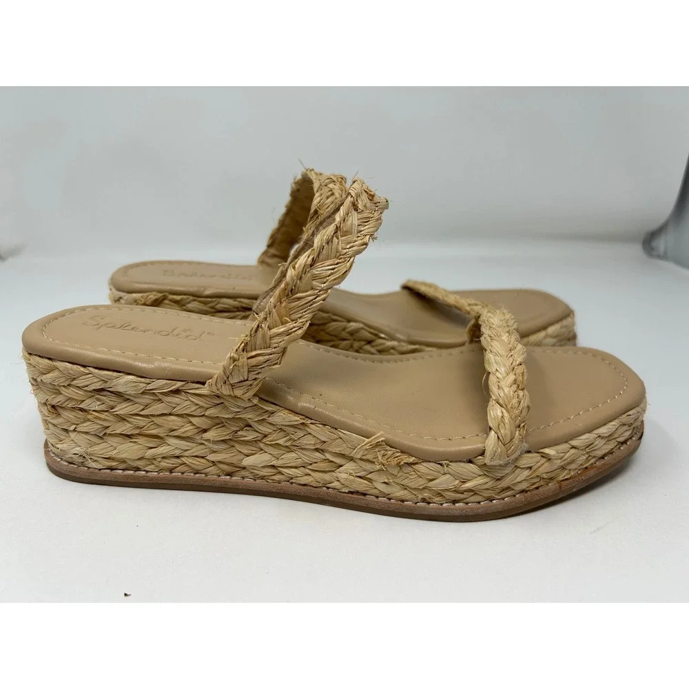 Splendid Diya Tan Braided Raffia Wedge Heel Espadrille Sandals Womens 11 Slip-on